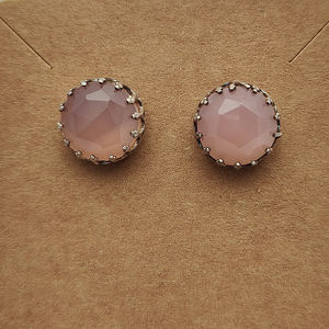 Cuarzo Rosa natural 12mm redondo 925 plata esterlina diseñador Stud pendientes 5,37 GMS hecho a mano joyería fina piedras preciosas mujeres pendientes - Product Image 3