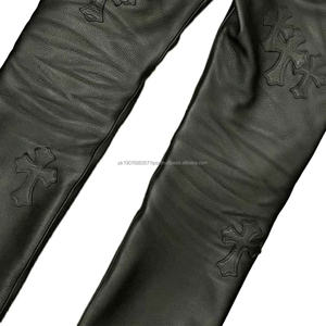 กางเกงหนังผู้ชายคุณภาพสูง สไตล์ลำลอง สีพื้น ขายดี กางเกงหนังสตรีทแวร์สำหรับนักขี่มอเตอร์ไซค์ หนังแท้ - Product Image 2