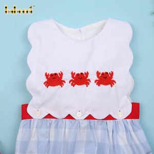 Romper de Bebé con Diseño de Cangrejo Tejido a Crochet, 100% Algodón, Cierre con Botones, Otoño-BB3051, Babeeni, Blanco y Azul a Cuadros, No Tóxico - Product Image 3