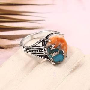 Oval Copper Turquoise Ring Handmade Sterling Silver <b>Boho</b> Jewelry For Women Statement Ring Wholesale Supplier - Product Image 3