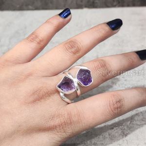 Bijoux en pierre brute Bague pour femme Améthyste naturelle Pierre précieuse brute Février Pierre de naissance Anniversaire Bijoux Bague en argent sterling 925 - Product Image 2