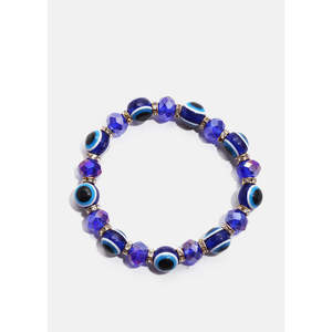 Braccialetto con Charm Geometrico Occhio Turco Blu con Placcatura in Oro, Gioiello Religioso Trendy in Rame con Perle Numeriche e Accenti di Diamanti - Product Image 3