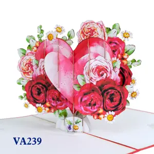 Heart Flower Pop Up Card 3D Love Card Handmade Paper Craft Kirigami Wholesale Custom Laser Cut Best Seller Valentine Gift