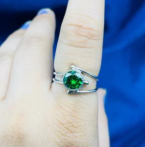 925 Sterling Silver Women's <b>Statement</b> <b>Ring</b> with Natural Green Garnet Diamond Elegant Jewelry - Product Image 3