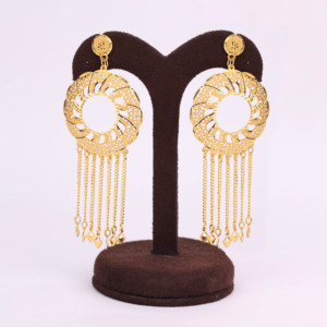 <b>Gold</b> Plated Forming Long <b>Earrings</b> <b>Set</b>, Luxury Dangle <b>Earrings</b>, Fashion Dangle <b>Earrings</b>, Traditional Long <b>Earrings</b> With Chain. - Product Image 1