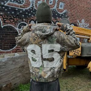 Personalizado recortado Vintage Heavyweight Real Tree Camo apenado parche apliques bordado Zip up Hoodie hombres - Product Image 3