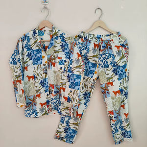 Conjunto de Pijama de Verano para Mujer, 100% Algodón, Elegante, con Estampado Floral, Cuello en V, Botones, Manga Larga, Estilo Camisón - Product Image 1