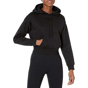 Sudadera con capucha negra de gran tamaño para mujer sudadera de gimnasio de lana transpirable con cordón de manga larga con hombros caídos sudaderas con capucha para mujer - Product Image 1