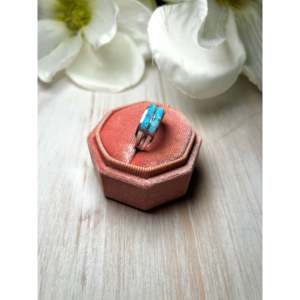 Navajo-Made Fine Yellow Gold <b>Ring</b> with Opal & Sterling <b>Silver</b> Dainty Rhodium Plated Size 7.5 Everyday Wear - Product Image 2