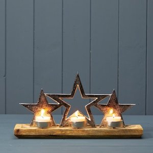 Fabriqué à la main argent étoile t-light support contemporain inde Design bois bougeoirs lanternes pour la maison mariage décor noël - Product Image 1