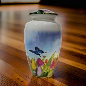 Venta caliente Urna de cremación para adultos Prados coloridos Diseño de mariposa Metal sólido Cenizas conmemorativas Frascos de entierro Suministros funerarios superiores - Product Image 3