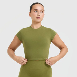 Camiseta de algodón 100% para mujer de talla grande verde oliva Casual ligero suave transpirable diseñador ajuste relajado para entrenamiento de gimnasio de verano - Product Image 1