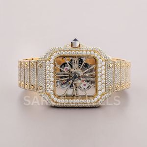 Lüks erkek otomatik Analog İzle VVS Moissanite elmas safir deri beyaz altın band-geliştirilmiş netlik Hip Hop tarzı - Product Image 6