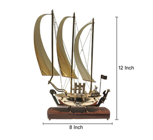 Pièce maîtresse décorative de bateau de bateau en laiton de style moderne de meilleure qualité avec base en bois pour la décoration de la maison et les cadeaux - Product Image 4