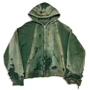 Sudadera con Capucha Extra Grande Personalizada, Lavada al Ácido, con Cierre, Unisex, Otoño, Efecto Desteñido por el Sol, Desgastada, 100% Algodón, Logotipo Frontal - Product Image 1