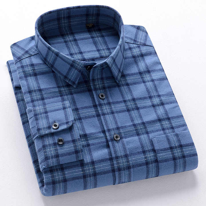 Men's Shirts 100% Cotton Vintage Classic Shirt Loose Fit Flannel Casual Checked Pattern Fashion Plaid Flannel YARN DYED
