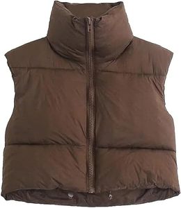 Chaleco acolchado de lona estilo callejero para mujer, chaqueta de invierno con cuello levantado, cuello alto, cremallera, diseño recortado a la moda - Product Image 1