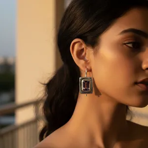 Boucles d'oreilles pendantes géométriques en argent plaqué améthyste pour femmes, à porter au quotidien - Product Image 2