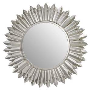 Espejo de pared de Metal plateado con marco de diseño de hoja para decoración del hogar, elegante espejo montado en la pared para sala de estar, dormitorio y baño - Product Image 1