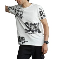 T-shirt tricoté tendance rétro à imprimé lettres effet éclaboussures d'encre, manches courtes, col rond, passe-partout, 100 % coton, 200 grammes, sérigraphie
