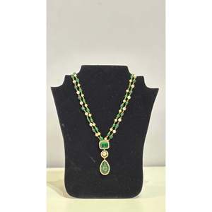 NOVAMART Fine <b>Emerald</b> Elegance 14K Gold <b>Pendant</b> with Rhodium-Plated Water Drop Shape Diamond and Pearl Bezel Set Rose for Partie - Product Image 1