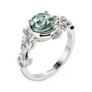 Jeulia Moon & Star Bypass Moss Agate Emerald Cut Engagement <b>Ring</b> - Product Image 2
