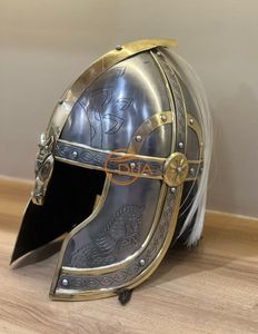 Casque médiéval en acier de style viking avec garniture en laiton, design gravé nordique, casque d'armure fait à la main pour costume et exposition - Product Image 2