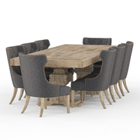 Ensemble de salle à manger moderne 9 pièces en teck recyclé style ferme rustique avec chaises à dossier haut rembourrées – Mobilier écologique pour la maison