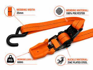 Venta al por mayor tamaño personalizado 25mm naranja poliéster trinquete correa de amarre con mango de plástico listo para la exportación de Vietnam - Product Image 4