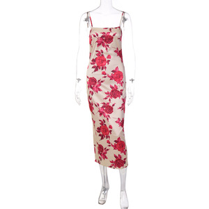 Exquisito y elegante 2025 verano nuevo elegante Vestido con tirantes con estampado de rosas Vestido largo de temperamento Floral para mujer - Product Image 5