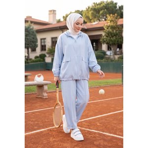 Conjunto de Dos Piezas con Capucha y Cierre de Cremallera en Azul Bebé, Estilo Casual Holgado para Primavera, Transpirable y Resistente al Viento, con Logotipo Impreso - Product Image 1