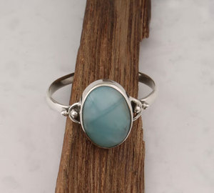 Fabriqué à la main 925 en argent Sterling Vintage IGI certifié bagues fines forme ovale Larimar pierres précieuses lunette ensemble 10X12MM cadeau d'anniversaire - Product Image 4