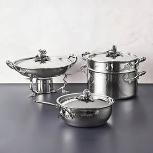 Alta demanda Acero inoxidable Plata Brillante Pulido Textura martillada Utensilios de cocina Cacerola Ruffoni con tapa superior de verduras - Product Image 2