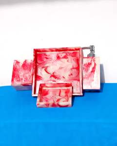 Red 4-Piece Resin <b>Bathroom</b> Accessory <b>Set</b> Latest Design Soap Dish <b>Dispenser</b> Tumbler Tray Home & Hotel Use Gift Organizer - Product Image 5