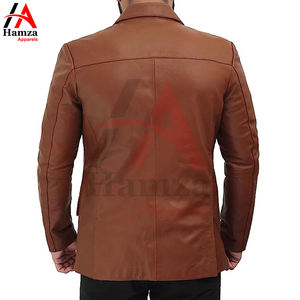 Chaqueta de cuero genuino de un solo pecho para hombres 440gsm Blazer cuello con muescas Color personalizado manga larga Hamza Apparels - Product Image 3
