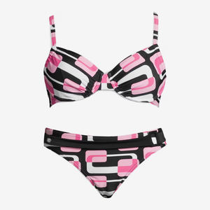 Ensemble de bikini bandeau à bretelles halter à taille haute avec logo personnalisé pour femmes, push-up, séchage rapide, écologique, couleur rose, vente en gros - Product Image 1