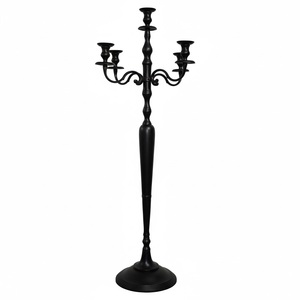 Grand candélabre artisanal à 5 bras en aluminium, finition noire, pour la décoration de la maison et des fêtes de mariage, pièce maîtresse - Product Image 1