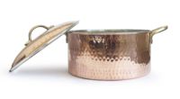 Casserole italienne classique en cuivre martelé à la main, fait main, écologique, avec couvercle