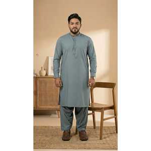 Kurta ethnique indien/pakistanaise pour homme E-29, décontractée, respirante, bleu-gris, col montant, longueur cheville, pour usage quotidien - Product Image 4