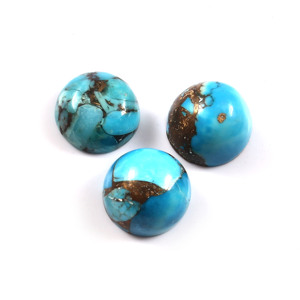 6X6MM AAA อัญมณีสีฟ้าทองแดงธรรมชาติเทอร์ควอยซ์ทรงกลมหลังแบนปรับเทียบอัญมณีหลวมทำขายส่งมาก - Product Image 1