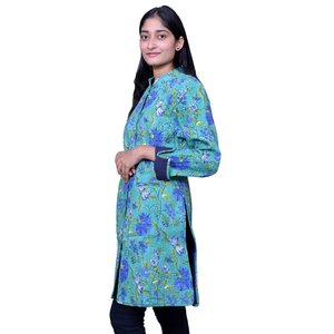 Veste matelassée à la mode pour femmes, imprimée à la main, rembourrée avec une couche de coton doux, vestes matelassées pour femmes en vente - Product Image 5