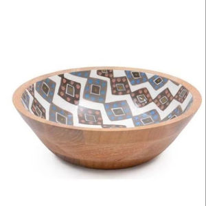 ชามสลัดชามไม้อะคาเซียสำหรับเครื่องครัวแฮนด์เมดชามเสิร์ฟพร้อมพิมพ์ลายเคลือบดีไซน์ทันสมัย - Product Image 1