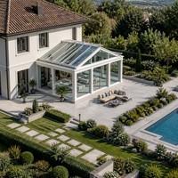 Solárium Contemporáneo de Aluminio con Doble Vidrio Templado Aislante, Impermeable y con Aislamiento Térmico para Uso en las Cuatro Estaciones