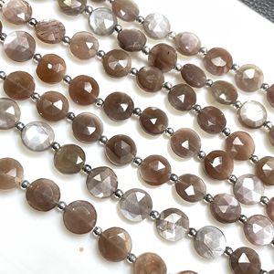 Cuentas en forma de moneda facetadas de piedra lunar de Chocolate marrón de 8mm, piedras preciosas naturales con Centro perforado para la fabricación de joyas - Product Image 2