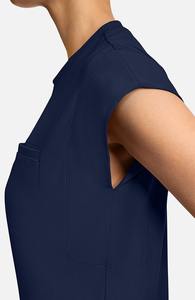 เสื้อสแปนเด็กซ์แขนสั้นสำหรับสตรีผ้าสแปนเด็กซ์แขนสั้นมีกระเป๋าหน้าอกเสื้อคอลูกเรือสีกรมท่า - Product Image 6