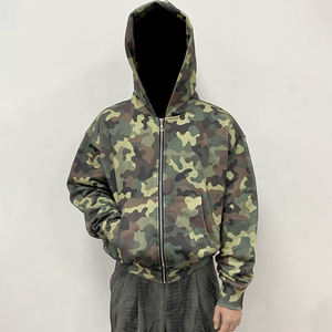 เสื้อมีฮู้ดมีซิปลายพรางโลโก้ออกแบบได้ตามที่ต้องการทุกเพศของ100% คุณภาพสูงผ้าฝ้ายฝรั่งเศสแบบครอปซิปมีฮู้ด - Product Image 5