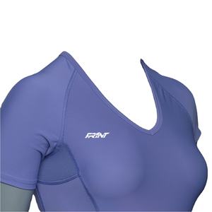 Haut d'entraînement col en V léger et respirant à séchage rapide pour femmes personnalisé couche de base de yoga à manches courtes spandex/nylon maigre - Product Image 3