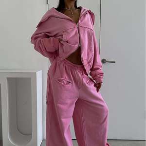 Acid Wash Women <b>Tracksuit</b> Set Women Streetwear Vintage Distressed Embroidery Terry Hoodie and Sweatpants Women Sweatsuit Set - Product Image 1