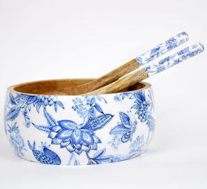 Bols à mélanger de haute qualité à bas prix avec cuillère pour bol à salade de fruits Bols en bois de mangue en résine imprimée. - Product Image 2