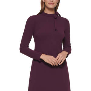 Abito da sera Calvin Klein da donna in scuba crepe elasticizzato a maniche lunghe con collo a lupetto, cerniera, dettagli a pieghe e fiocco annodabile, modello corto aderente - Product Image 2